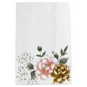 Roze en Bronzen Pioenbloemen en Confetti Stippen Medium Cadeauzakje (Achterkant)