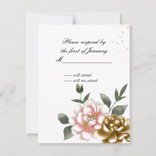 Roze en Bronzen Waterverf Pioen Antwoord Kaart (Voorkant)