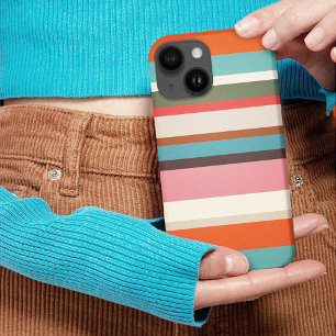 Roze en Bruin 70s Hippie Stripes Gepersonaliseerd iPhone 15 Case