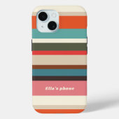Roze en Bruin 70s Hippie Stripes Gepersonaliseerd Case-Mate iPhone Case (Achterkant)