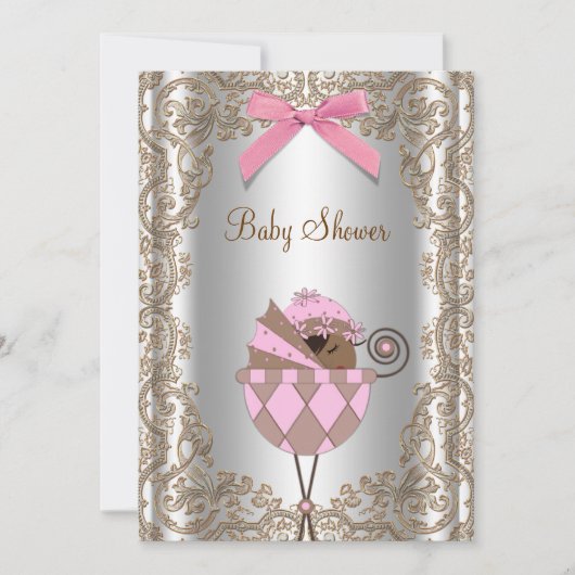 Roze en Bruin Afro-Amerikaans Meisje Baby shower Kaart (Voorkant)