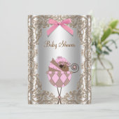 Roze en Bruin Afro-Amerikaans Meisje Baby shower Kaart (Staand voorkant)