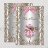 Roze en Bruin Afro-Amerikaans Meisje Baby shower Kaart (Voorkant / Achterkant)