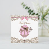 Roze en Bruin Afro-Amerikaanse Meisjesdouche Kaart (Staand voorkant)