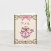 Roze en bruin Baby shower Dank u kaarten (Voorkant)