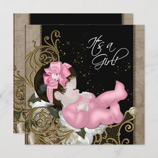 Roze en bruin Baby shower Kaart (Voorkant / Achterkant)