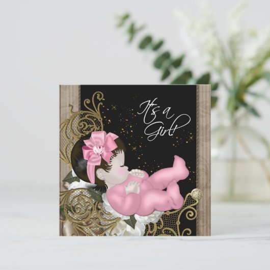 Roze en bruin Baby shower Kaart (Staand voorkant)