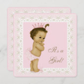 Roze en bruin Baby shower Kaart (Voorkant / Achterkant)