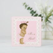 Roze en bruin Baby shower Kaart (Staand voorkant)