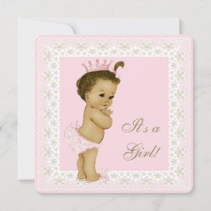 Roze en bruin Baby shower Kaart