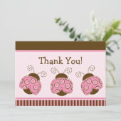 Roze en bruin Baby shower met lybug Bedankkaart (Staand voorkant)