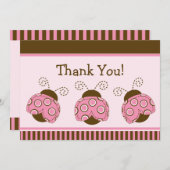 Roze en bruin Baby shower met lybug Bedankkaart (Voorkant / Achterkant)