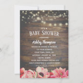 Roze en bruin Baby shower met roestlicht Kaart (Voorkant)