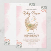 Roze en bruin Baby shower uitnodiging (Voorkant / Achterkant)