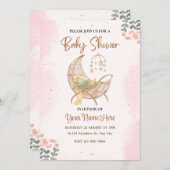 Roze en bruin baby shower uitnodiging Meisje (Voorkant / Achterkant)