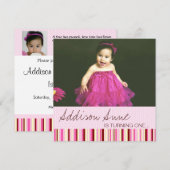 Roze en bruin babymeisje 1e verjaardag uitnodiging (Voorkant / Achterkant)