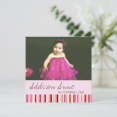 Roze en bruin babymeisje 1e verjaardag uitnodiging (Staand voorkant)