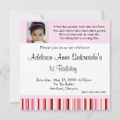 Roze en bruin babymeisje 1e verjaardag uitnodiging (Achterkant)