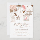 Roze en Bruin  Birdcages Verjaardagsfeest Kaart (Voorkant)