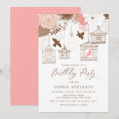 Roze en Bruin  Birdcages Verjaardagsfeest Kaart (Voorkant / Achterkant)