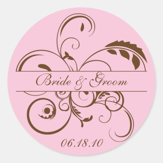 Roze en Bruin bloeien Monogram Sticker Label (Voorkant)