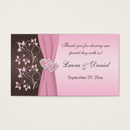 Roze en Bruin Bloemen, Harten Bruiloft Favor Label Visitekaartjes