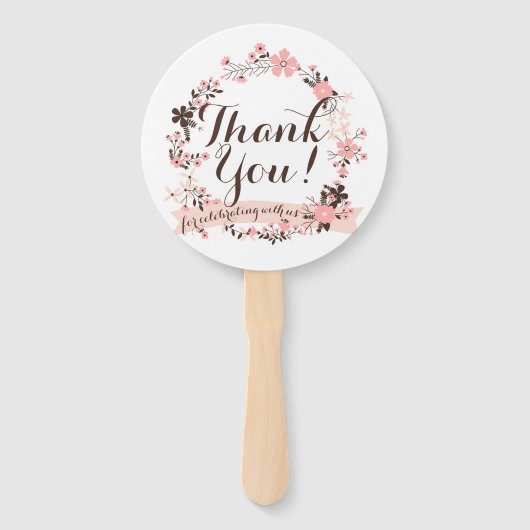 Roze en bruin bloemenkrans dank je Fan Handwaaier (Voorkant)