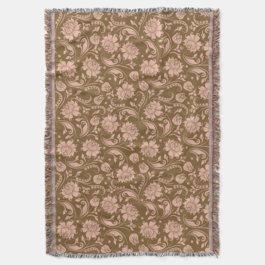 Roze en Bruin BloemenPatroon Deken (Voorkant Verticaal)