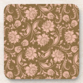 Roze en Bruin BloemenPatroon Onderzetter (Voorkant)