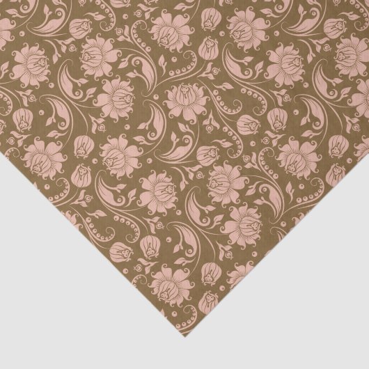 Roze en Bruin BloemenPatroon Tissuepapier (Detail)