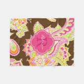 Roze en Bruin Boho Paisley Monogrammed Fleece Deken (Voorkant (Horizontaal))