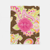 Roze en Bruin Boho Paisley Monogrammed Fleece Deken (Voorkant)