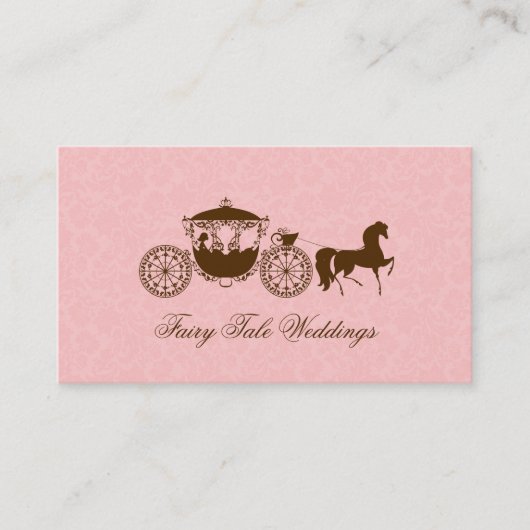Roze en bruin bruiloft paard & koets visitekaartje (Voorkant)