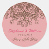 Roze en Bruin Bruiloft Sticker (Voorkant)