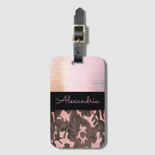 Roze en Bruin Camo gepersonaliseerd Bagagelabel (Voorkant (verticaal))