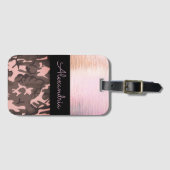 Roze en Bruin Camo gepersonaliseerd Bagagelabel (Voorkant (horizontaal))