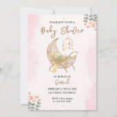 Roze en Bruin Cradle Baby shower Invitation Kaart (Voorkant)