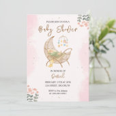 Roze en Bruin Cradle Baby shower Invitation Kaart (Staand voorkant)