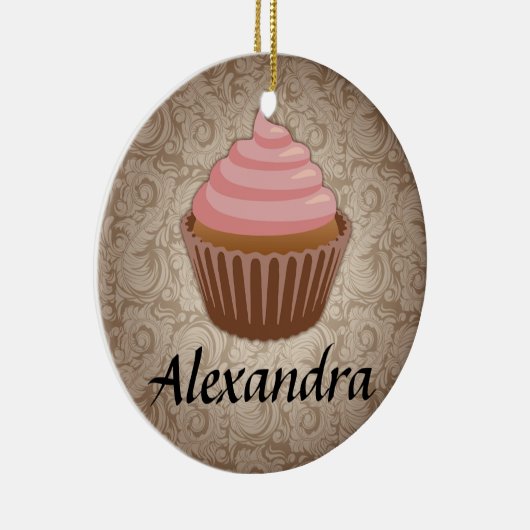 Roze en Bruin Cupcake Custom Ronde Ornament (Rechts)