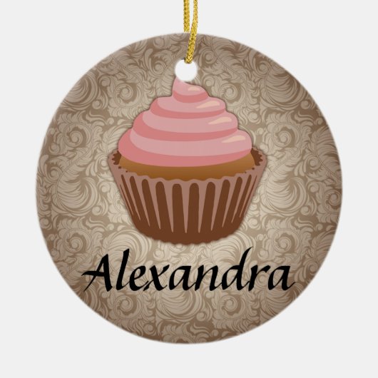 Roze en Bruin Cupcake Custom Ronde Ornament (Voorkant)