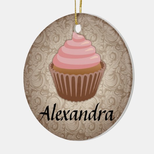 Roze en Bruin Cupcake Custom Ronde Ornament (Links)