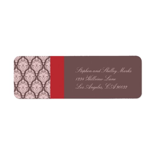 Roze en Bruin Damask Bruiloft label (Voorkant)