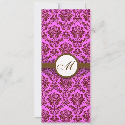 Roze en bruin Damask Monogram Wedding Uitnodiging (Achterkant)