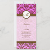 Roze en bruin Damask Monogram Wedding Uitnodiging (Voorkant)