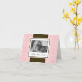 Roze en Bruin Damask Note Kaart (Gele Bloem)
