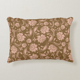 Roze en bruin Floral Pattern Accent Kussen