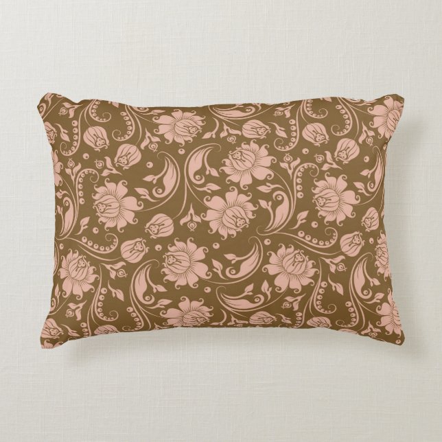 Roze en bruin Floral Pattern Accent Kussen (Voorkant)
