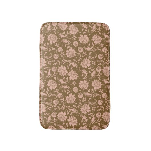 Roze en bruin Floral Pattern Badmat (Voorkant Verticaal)