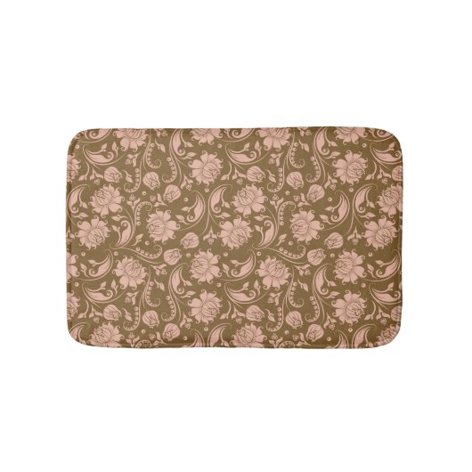 Roze en bruin Floral Pattern Badmat (Voorkant)