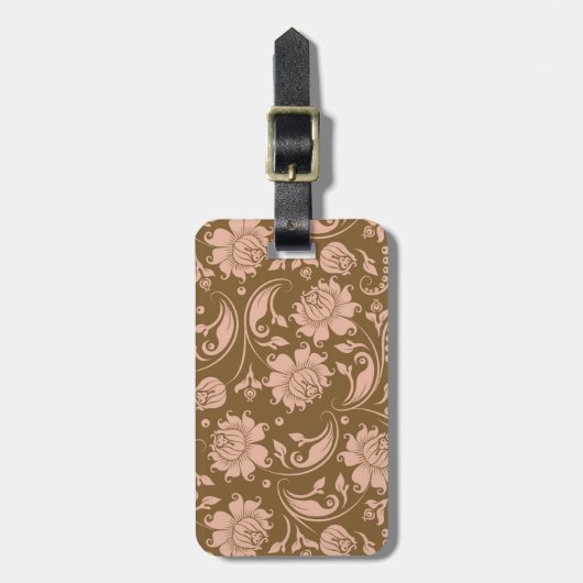 Roze en bruin Floral Pattern Bagagelabel (Voorkant verticaal)